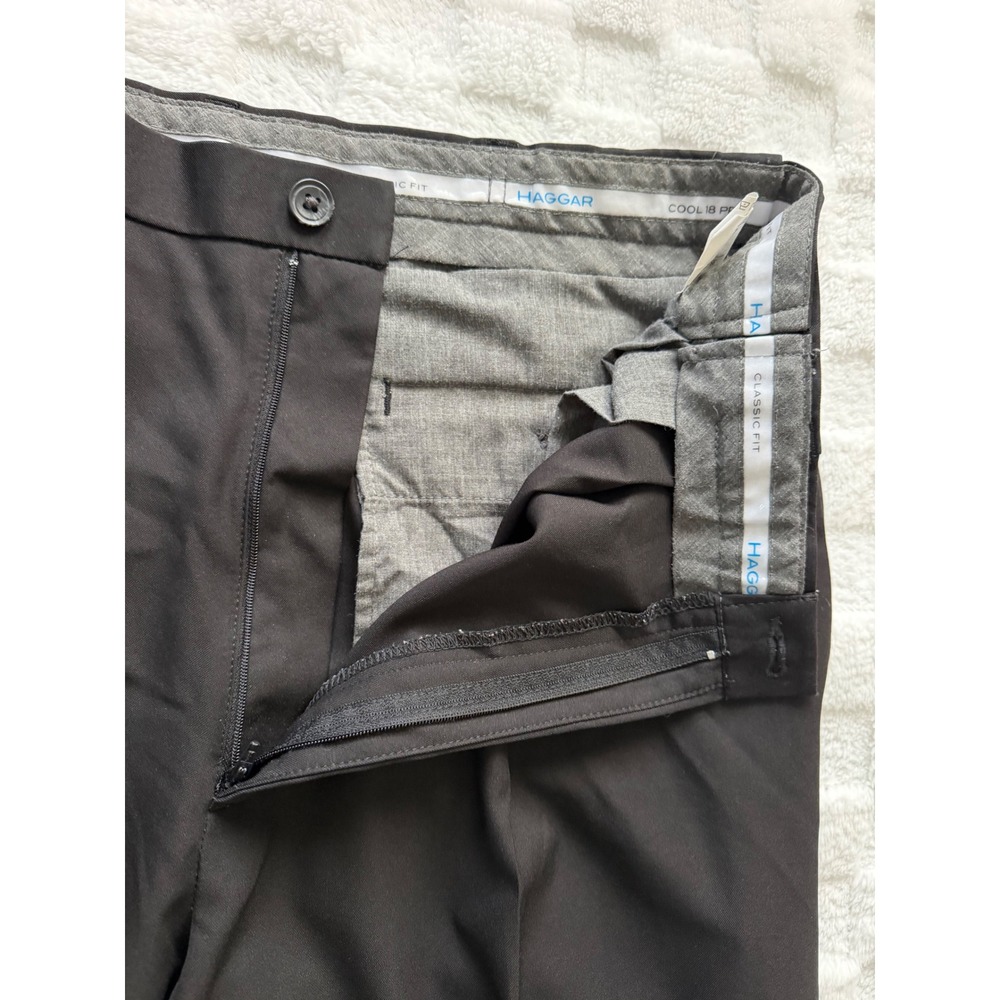 Haggar Cool 18 Pro Mens Pants 35x34 Black Classic Fit Pleated Dress Trousers - Picture 5 of 11